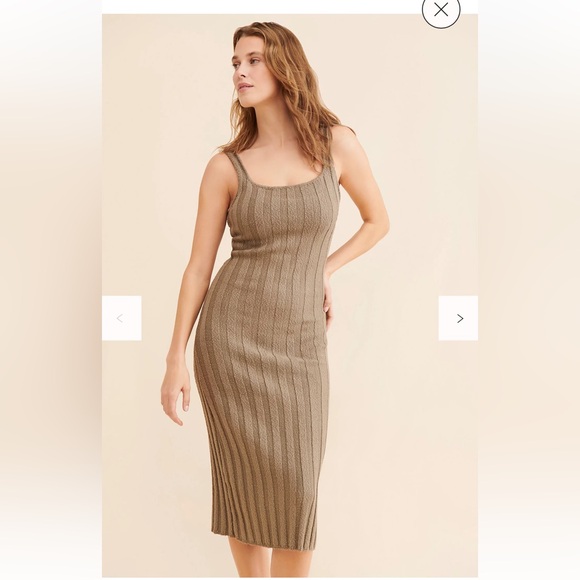 FP Beach by Free People Ribbed Knit Maxi Dress Tan Brown Sleeveless Bodycon L - Picture 1 of 11